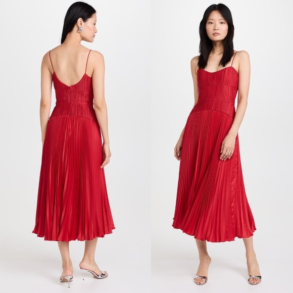 NWT AMUR Cherry Drop Waist Pleated Midi Dress in Red - Size 8‎ - Picture 4 of 16